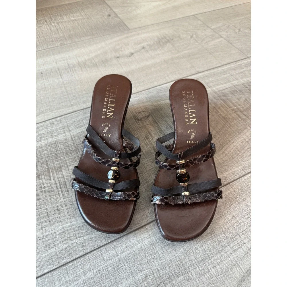 Italian Shoemakers Brown Snakeskin Strappy Wedge Sandals Made in Italy 7